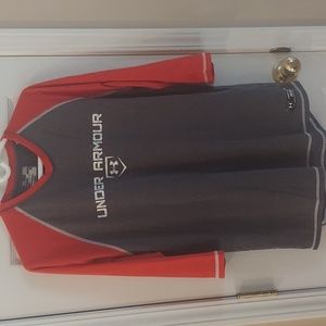 UNDER ARMOUR BASEBALL heatgear loose fit shirt Men's Medium GRY/RED EUC!